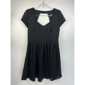 Kaari Blue Lace Overlay Black Dress Women's Size L Short Sleeves